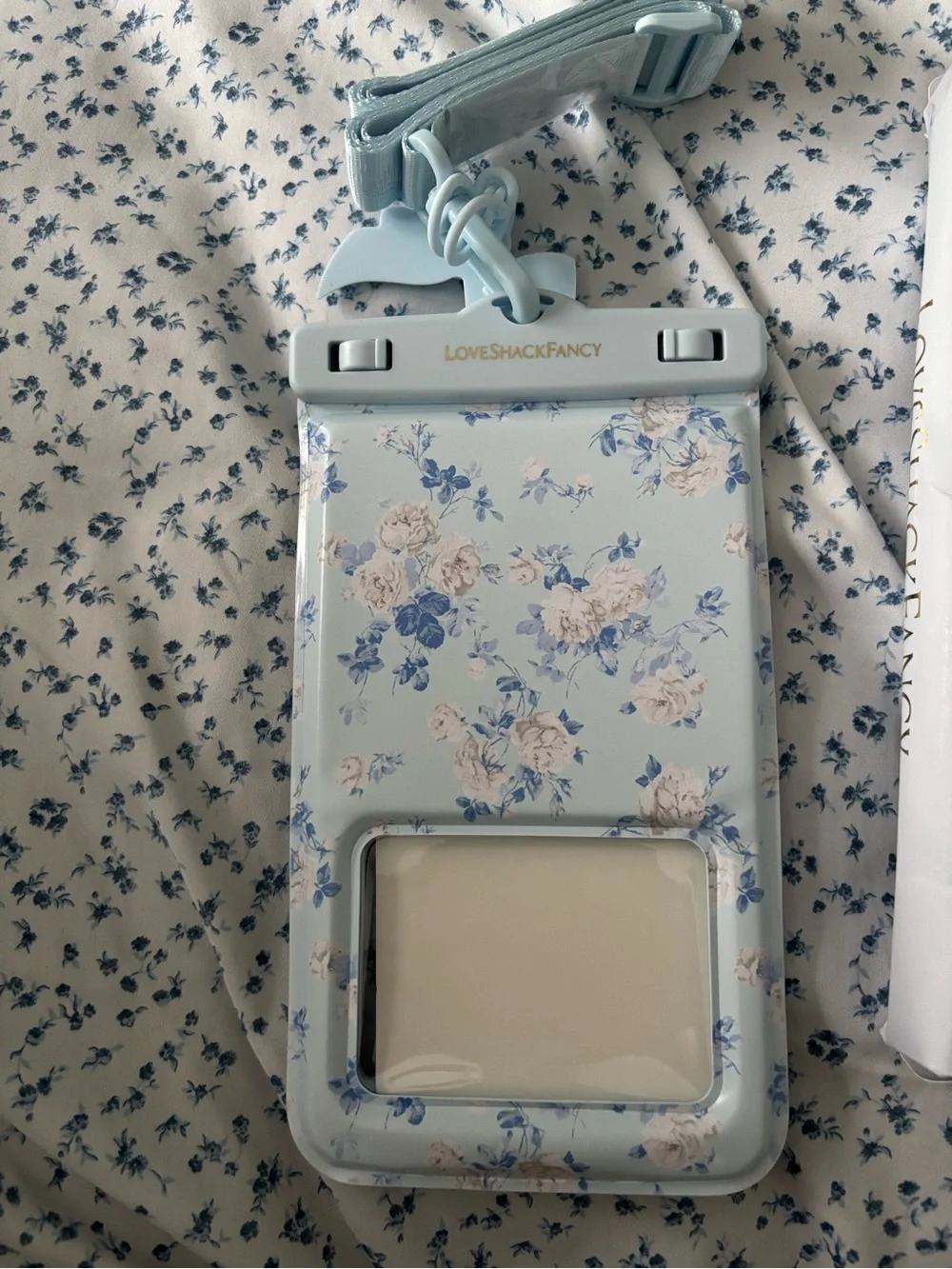 LoveShackFancy Light Blue Floral Waterproof Phone Pouch with Strap